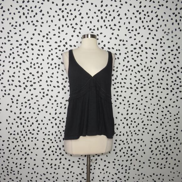 Free People Black Zinia V-Neck Peplum Hem Tank Top - Picture 2 of 10